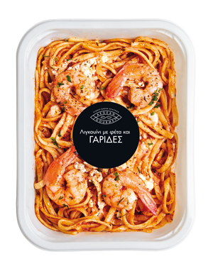 Λιγκουίνι με φέτα και γαρίδες