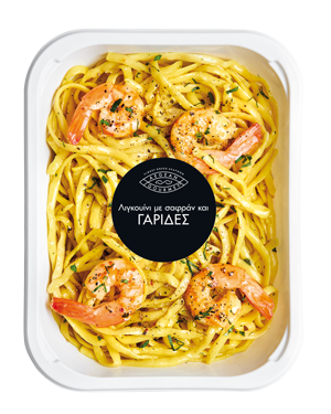 Λιγκουίνι με σαφράν και γαρίδες